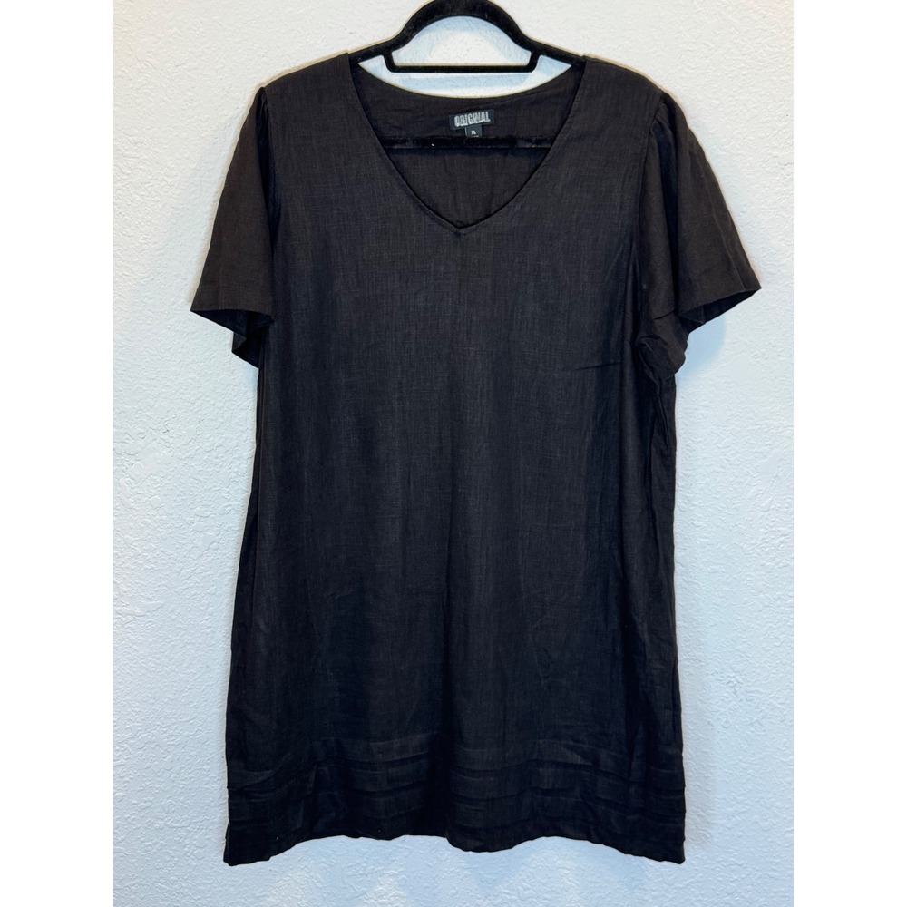 Nicole Miller Original Black Linen Blend V-Neck Flutter Sleeve Shift Dress XL